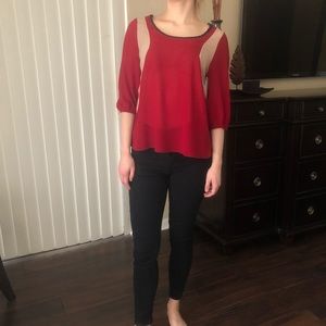 Red and Beige Forever 21 Blouse